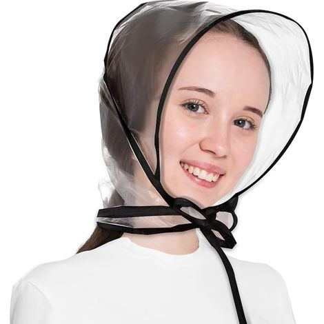 Confezione da 12 cappellini antipioggia con visiera in plastica, impermeabili e riutilizzabili, per proteggere la tua acconciatura. (1/5)