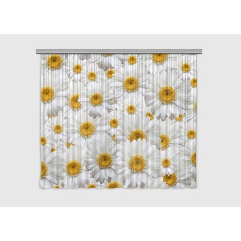 Flowers, Marguerite rideau imprimés Zoom sur de très grandes fleurs blanches et jaunes 180x160 cm, 2 pièces (1/5)