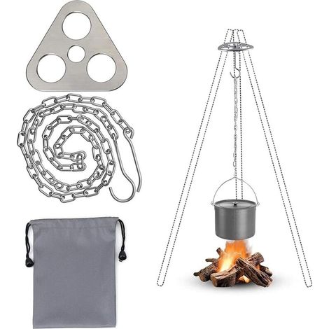 Équipement de Gril de Trépied de Feu de Camp, Planche de Gril de Trépied de Camping en Acier Inoxydable Portables