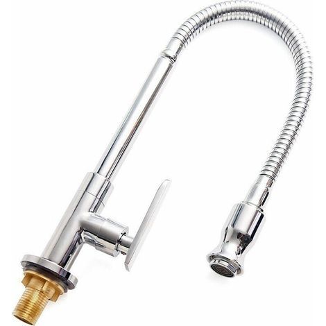 Robinet de cuisine extérieur, 360 ° rotatif monotrou mitigeur, Robinet de cuisine eau froide ,robinet de buanderie,Acier Inoxydable (1/4)