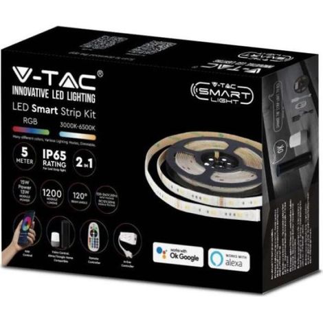 Kit de tira LED V-TAC 15 W/m 90 LED/m RGB+3 en 1 5 m Google/Alexa IP65 (1/5)