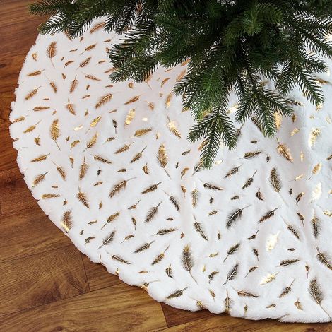 90cm Jupe Sapin De Nol,plumes Dores Peluche Couvre Pied Sapin Noel, Arbre De Noel Decoration, Joyeux Nol Jupe D'arbre Tapis Pour Sapin Pour Nol