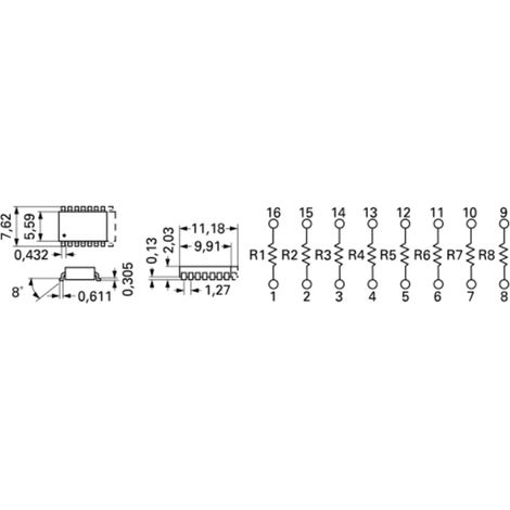 Bourns 4816P-1-102LF Réseau de résistances 1 kΩ CMS SOIC-16 0.16 W 1 pc(s)