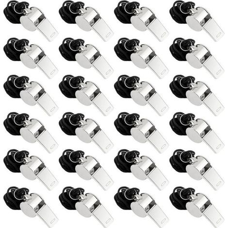 Ensemble de 24 sifflets en acier inoxydable avec cordon, idéal pour les entraîneurs, les arbitres et le dressage d'animaux. (1/5)