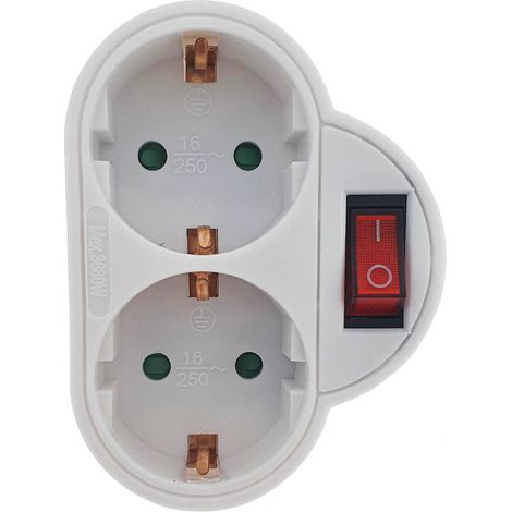 Adaptador doble frontal 16A con interruptor blanca