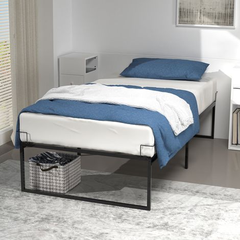 Vounot – Cadre de lit métal 90x190cm noir – Hauteur 36cm – Fixation sommier – Support jusqu'à 180kg – Compatible tous types de matelas (1/5)