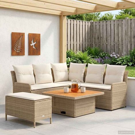 vidaXL Möbelsets mit Kissen 5 pcs Beige und Creme PE-Rattan (1/5)