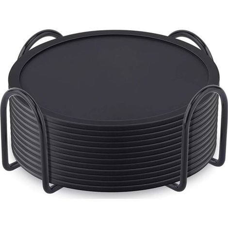 Lot de 12 sous-verres en silicone pour boissons chaudes et froides, porte-gobelet, couleur noire (1/5)