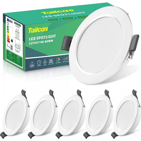 Spot LED Encastrable 5W, IP44 4000K Spot Led Extra Plat Blanc Neutre 450lm Lot de 6, Trou 68-80mm 230V 25mm Plafonnier Encastré Pour Salle de Bain Cuisine Salon Couloir