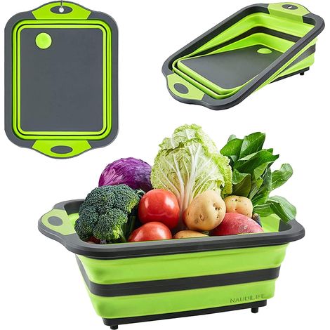 folding cutting board camping accessories multi-functional silicone folding container portable kitchen table drain basket suitable for fruit and vegetable picnic
