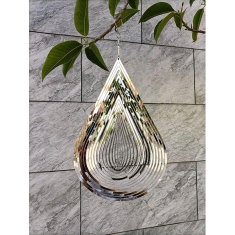 Windspiel mit fließendem Lichteffekt, Edelstahl Gartendekoration, 40 cm Hängedekoration, Spinner mit 360° drehbarem Haken (1 Stück Wassertropfen (1/5)