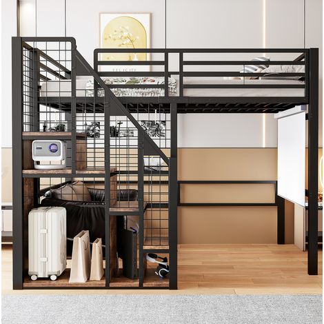 struttura letto 140x200 con scala e contenitore nero HAVRYA (1/5)