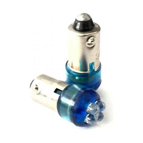 Coppia 2 Lampadine Led BA9S T4W Piedi Dritti Con 4 Led F3 Colore Blu Blue 12V 0,2W
