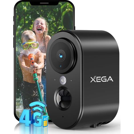 Xega Caméra de Surveillance 4G LTE 2K avec Carte SIM Portable Extérieur/Intérieur, Batterie 6000 mAh, Détection PIR, Vision Nocturne Couleur, TF/Cloud (1/5)