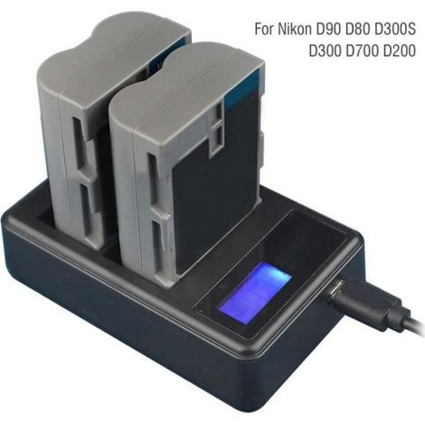 Chargeur de batterie d'appareil photo portable à double fente d'affichage LCD EN-EL3E pour Nikon D90 D80 D300S D300 D700 D200 (1/4)