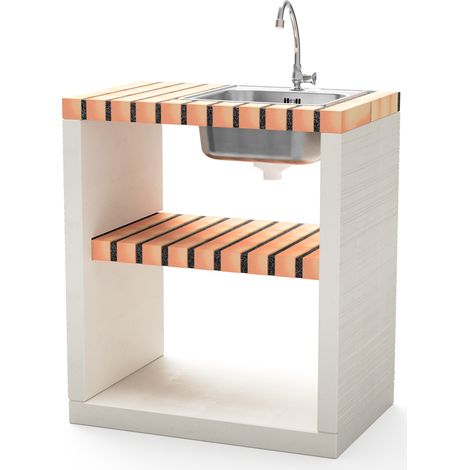 MOVELAR - Fregadero y grifo Bancada Nola para Barbacoa de Obra Prefabricada (Blanco, naranja - 70 x 47 x 47 cm) - Uso en Exteriores (1/2)