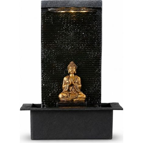 Mur d’Eau - Fontaine d’intérieur avec Spot LED Jaune - Grande Fontaine de Table avec Statue Bouddha Amovible - Ambiance Zen pour salon, bureau, chambre - H: 40cm (1/5)