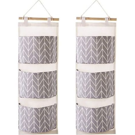 Organisateur de placard au-dessus de la porte, 2 paquets de sacs de rangement suspendus au mur avec 3 poches pour chambre et salle de bain (gris) (1/2)