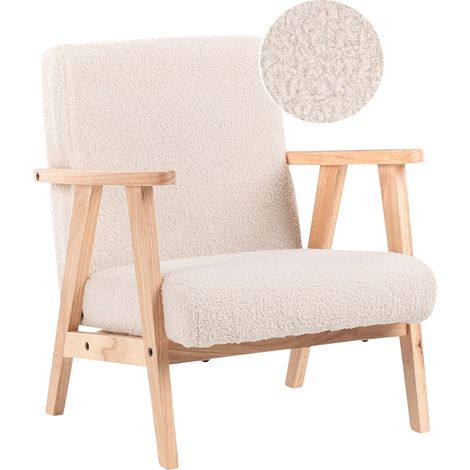Sillón infantil silla tapizada de bouclé para niños patas de madera beige claro Linde