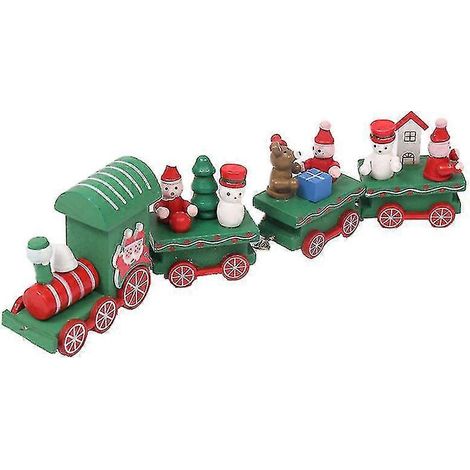 Mini train en bois à quatre sections, jouet de bureau créatif en forme de dôme rond, train de Noël coloré peint, décoration de table ou de fenêtre pour enfants. (1/5)
