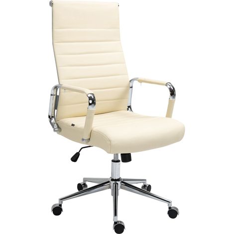 Fauteuil de bureau avec accoudoirs siège pivotant mécanisme à bascule en cuir véritable crème 100002517