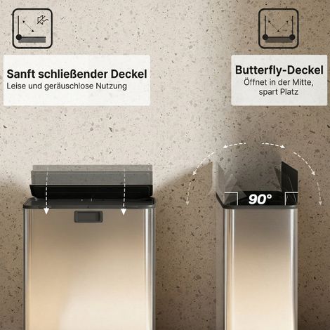 Poubelle de cuisine 2 x 28L en acier inoxydable, poubelle à pédale avec couvercle à fermeture amortie et seaux intérieurs amovibles (1/4)
