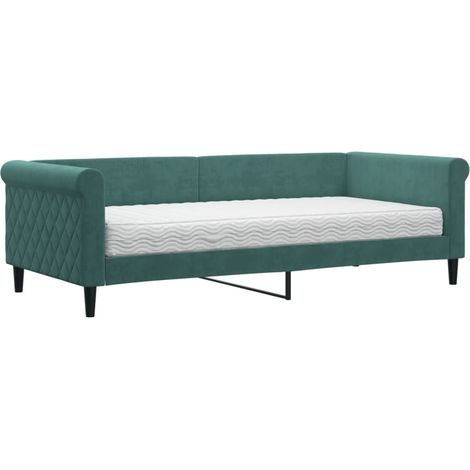 vidaXL Divano Letto con Materasso Verde Scuro 90x200 cm in Velluto (1/5)