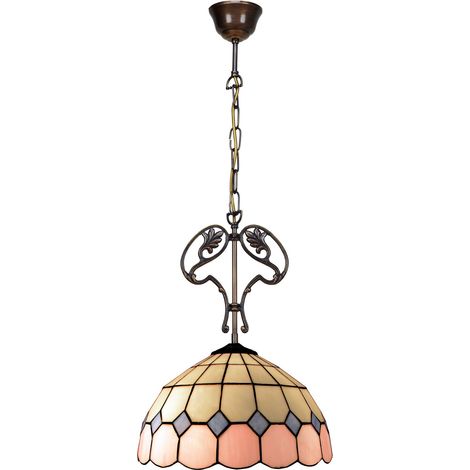 Lampe à suspension de plafond avec chaîne et ornement en fonte avec abat-jour Tiffany diamètre 30 cm Série Rose