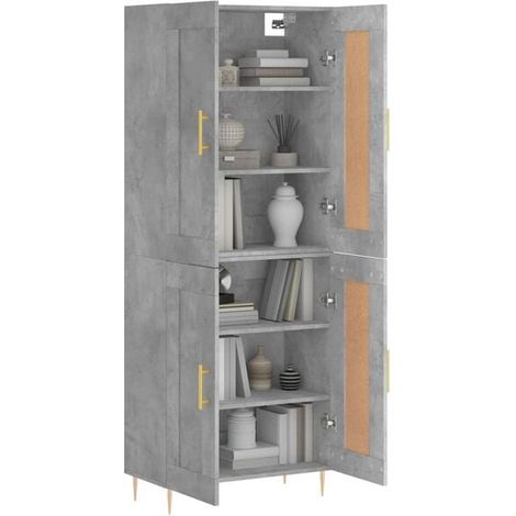 Buffet Haut en Bois d'Ingénierie, Couleur Béton Gris, 69,5 x 34 x 180 cm, Meuble de Rangement Moderne pour Salle à Manger et Salon (1/5)