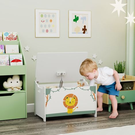 Coffre à jouets pour enfants avec couvercle, pour jouets et vêtements. 60 x 37 x 39 cm. Vert.
