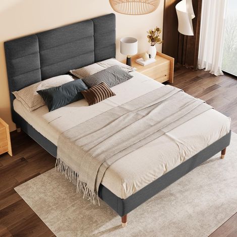 Doppelbett 140x200 mit Lattenrost – Gepolstertes Bett mit Kopfteil – Moderner Stil, geeignet für Erwachsene und Jugendliche – Matratze nicht enthalten, Leinenstoff, Grün