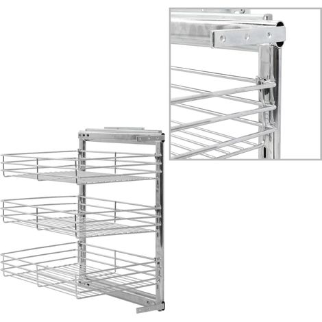 vidaXL Cestino da Cucina in Rete a 3 Livelli Argento 47x35x56 cm