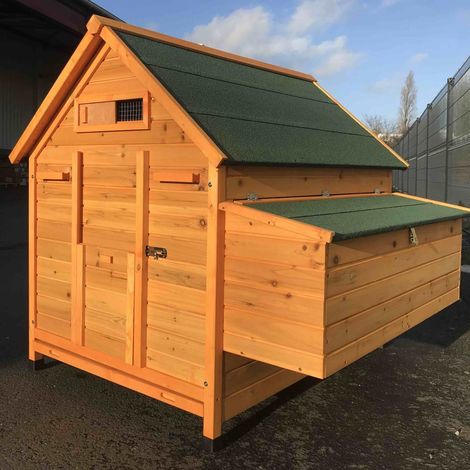 Animal Valley – Poulailler Landais 6 à 10 poules – Toit en shingle vert – Bois de pin 12mm – Dimensions 125x125x118cm – Accès facilité et nettoyage rapide