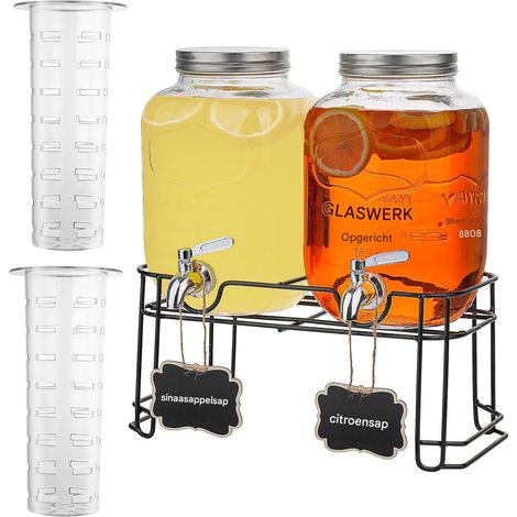 Distributeur de boissons - Distributeurs de bar - 4 L chacun avec support en métal et cornet à glace - Lot de 2 - Bleu - Idéal pour les fêtes et les mariages (1/5)