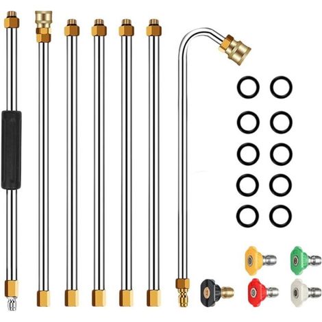 Ensemble de rallonges de pistolet de nettoyeur haute pression avec 5 embouts de buse, 6,35 mm, lance de nettoyeur électrique, extension de toit, outil de nettoyage de gouttière (1/5)