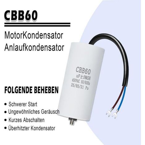 Condensateur Cbb60 - 55 µF - 450 V AC - 50/60 Hz - Pour Moteur Électrique - 1 Pièce (1/5)