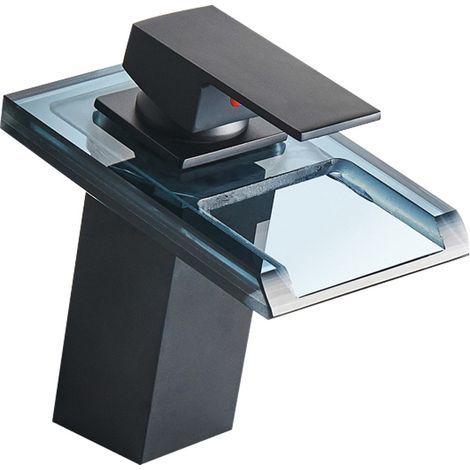 Grifo mezclador para lavabo con efecto cascada LED, 3 colores, para lavabo y fregadero, grifo de baño, mezclador de agua fría en latón cromado y cristal, 17 x 13,8 x 9,5 cm (1/5)
