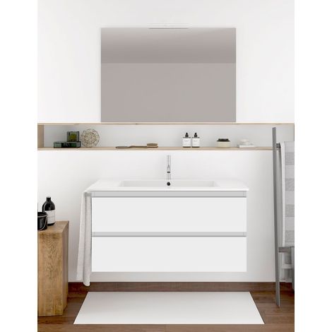 Conjunto de Baño Suspendido Ibiza de 2 cajones - 7 colores distintos -15 medidas - incluye mueble, lavabo y espejo - Blanco 120 x 45 cm 1 Seno (1/3)