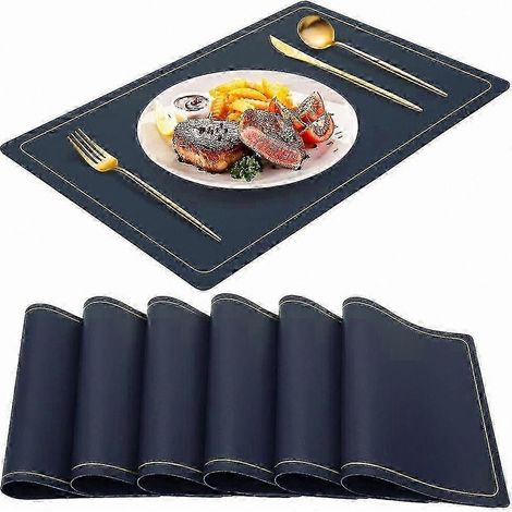 Ensemble de 6 sets de table bleu foncé, en cuir PU résistant et imperméable, pour une utilisation intérieure. (1/5)