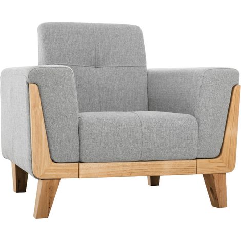 Poltrona scandinava grigio chiaro base legno FJORD