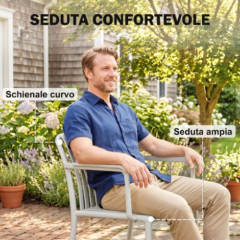 Lot de 4 chaises empilables pour jardin avec accoudoirs, style à lattes robuste, mobilier extérieur résistant. (1/5)