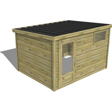 Abri Français – Abri de jardin bois pin traité autoclave 28mm – Bac acier – Dimensions 3,44x2,64m – Hauteur intérieure 1,95m – Fabrication française