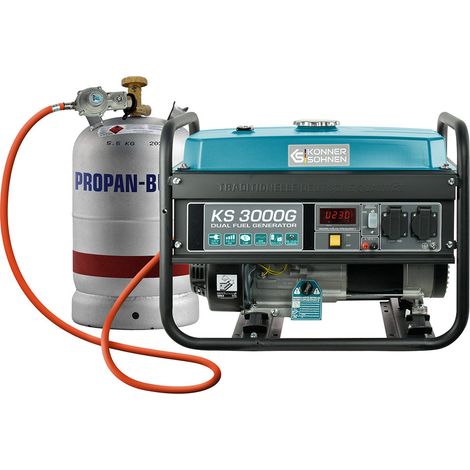 Könner & Söhnen – Groupe électrogène 3000 W essence et gaz – Monophasé 230 V – Système AVR – Autonomie 15h – 68 dB(A) à 7m – Kit installation gaz inclus (1/10)