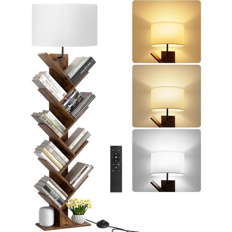Bibliothèque Arbre en Bois 9 Niveaux avec Lumière, Étagère d’Angle avec Télécommande et Minuteur – Meuble Compact pour Livres, CD, DVD, Salon, Chambre, Bureau (1/5)