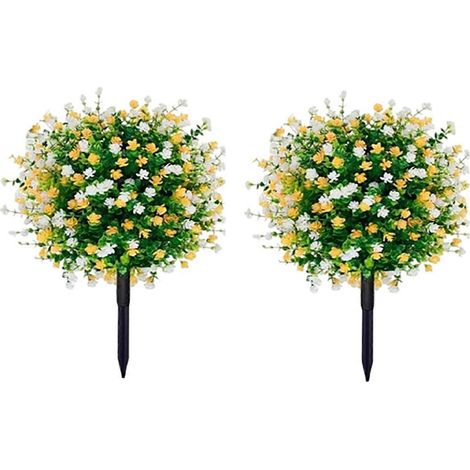 Topiaire de camélia artificiel résistant aux UV – avec tuteur – pour porte d'entrée porche et jardin – Lot de 2 – Jaune (1/5)