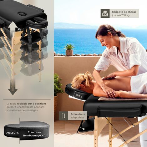 Table de massage portable pliante en bois et cuir synthétique noir — vue 4
