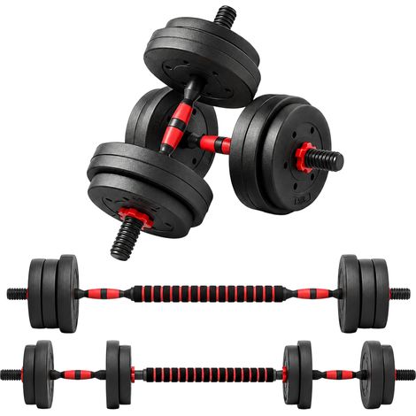 HOMCOM juego de mancuernas ajustables, 2 en 1, 15 kg, juego de pesas con barras conexión y mangos antideslizantes, para gimnasio en casa (1/5)