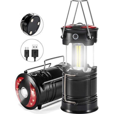 Linterna LED para camping, lámpara recargable con función de batería externa y 3 modos, luz impermeable para camping, senderismo, jardinería, pesca, etc.