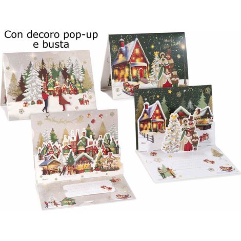 Biglietti di auguri di Natale pop-up con scene e paesaggi natalizi, busta e card, set da 20 pezzi, cm 18 x 13 H