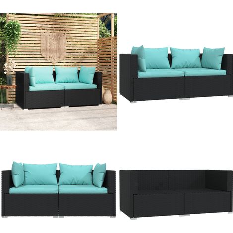 Canapé 2 places avec coussins Noir Résine tressée - Canapé Deux Places - Salon De Jardin - Mobilier De Jardin - Meubles De Jardin - Canapé Extérieur - Home & Living (1/5)